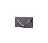 Kitise V Shape Metal Trim Fuax Suede Envelope Clutch Evening Bag In Charcoal Charcoal