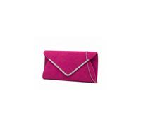 Kitise V Shape Metal Trim Fuax Suede Envelope Clutch Evening Bag In Fuchsia Fuchsia