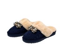 Kitise Warm Cozy Knit Crystal Floral Rhinestone Detail Slipper In Navy Navy