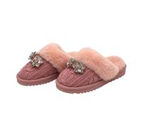 Kitise Warm Cozy Knit Crystal Floral Rhinestone Detail Slipper In Pink Pink