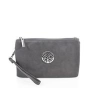 Kitise Women Multifunctional Double Compartment Wallet Wristlet Purse Small Crossbody Handbag with Wrist Strap -DARK GREY