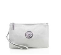 Kitise Women Multifunctional Double Compartment Wallet Wristlet Purse Small Crossbody Handbag with Wrist Strap -SILVER