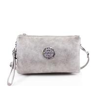 Kitise Women Multifunctional Double Compartment Wallet Wristlet Purse Small Crossbody Handbag with Wrist Strap -DARK SILVER