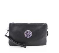 Kitise Women Multifunctional Double Compartment Wallet Wristlet Purse Small Crossbody Handbag with Wrist Strap -BLACK