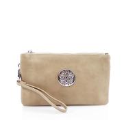 Kitise Women Multifunctional Double Compartment Wallet Wristlet Purse Small Crossbody Handbag with Wrist Strap -KHAKI