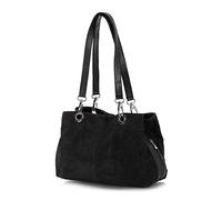 Kitise Women Real Italian Suede Vivid Colours Small 3 Compartments Tote Bag Stylish Shoulder Handbag (black)