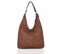 Kitise Women Simple Classy Design Lightweight Soft Slouch Vegan Leather Large Handle Shoulder Handbag Tote Hobo Shopper Work Bag (Brown)