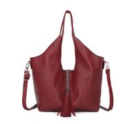 Kitise Women's 2In1 Tassel Slouchy Hobo Tote Bag With Organiser in Wine