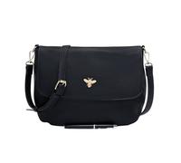 Kitise Women's Bee Accent Flap Over Zip Closure Crossbody Bag With Detachable Strap in Black