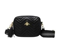 Kitise Women's Bee Embellishment Quilted Chevron Crossbody Camera Bag in Black