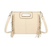Kitise Women's Bohemian Side Tassel Cutout Handle Shoulder Tote Bag in Beige