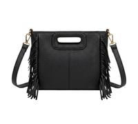 Kitise Women's Bohemian Side Tassel Cutout Handle Shoulder Tote Bag in Black