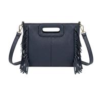 Kitise Women's Bohemian Side Tassel Cutout Handle Shoulder Tote Bag in Dark Blue