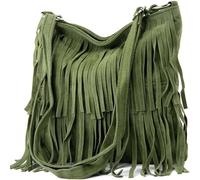 Kitise Women's Boho Style Italian Fringed Suede Crossbody Bag in Dark Green