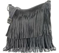 Kitise Women's Boho Style Italian Fringed Suede Crossbody Bag in Dark Grey Kitise Dark Grey One Size