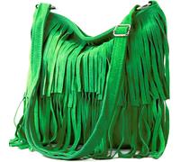 Kitise Women's Boho Style Italian Fringed Suede Crossbody Bag in Emerald
