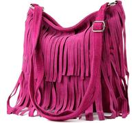 Kitise Women's Boho Style Italian Fringed Suede Crossbody Bag in Fuchsia