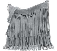 Kitise Women's Boho Style Italian Fringed Suede Crossbody Bag in Light Grey Kitise Light Grey One Size