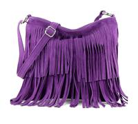 Kitise Women's Boho Style Italian Fringed Suede Crossbody Bag in Purple