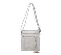 Kitise Women's Braided Trim Double Compartment Crossbody Bag with Tassel Charm in Grey Kitise Grey One Size