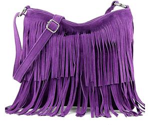 Kitise Womens Bright Colour Real Italian Suede Leather Fringe Shoulder Handbag Ladies Across Body Messenger Side Bag