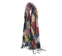 Kitise Women's Bright Colour Whimsical Cat Themed Soft Cashmere Blend Scarf in Black