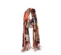 Kitise Women's Bright Colour Whimsical Cat Themed Soft Cashmere Blend Scarf in Orange