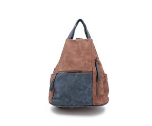 Kitise Women's Convertible Dual-Tone Fuax Suede Multi pockets Backpack Shoulder Bag in Brown Kitise Brown One Size