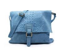 Kitise Women's Croc Skin Flap Over Italian Soft Suede Leather Small Crossbody Shoulder Bag Handbag in Turquoise