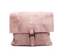 Kitise Women's Croc Skin Flap Over Italian Soft Suede Leather Small Crossbody Shoulder Bag Handbag in Pink