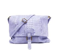 Kitise Women's Croc Skin Flap Over Italian Soft Suede Leather Small Crossbody Shoulder Bag Handbag in Light Blue
