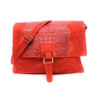 Kitise Women's Croc Skin Flap Over Italian Soft Suede Leather Small Crossbody Shoulder Bag Handbag in Red Kitise Red One Size