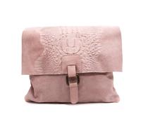 Kitise Women's Croc Skin Flap Over Italian Soft Suede Leather Small Crossbody Shoulder Bag Handbag in Pink Kitise Pink One Size