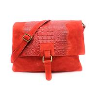 Kitise Women's Croc Skin Flap Over Italian Soft Suede Leather Small Crossbody Shoulder Bag Handbag in Red