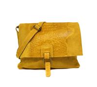 Kitise Women's Croc Skin Flap Over Italian Soft Suede Leather Small Crossbody Shoulder Bag Handbag in Yellow Kitise Yellow One Size