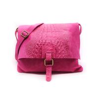 Kitise Women's Croc Skin Flap Over Italian Soft Suede Leather Small Crossbody Shoulder Bag Handbag in Fuchsia