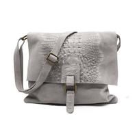 Kitise Women's Croc Skin Flap Over Italian Soft Suede Leather Small Crossbody Shoulder Bag Handbag in Light Grey