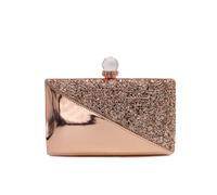 Kitise Women's Crystail Clasp Half Shiny Glitter Evening Clutch Bag in Rose Gold