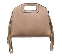 Kitise Women's Cutout Handle Side Frindge Faux Leather Tote Shoulder Handbag in Khaki Kitise Khaki One Size