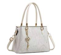 Kitise Women's Decorative Textured Convertible Crossbody Shoulder Handbag in Beige