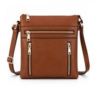 Kitise Women's Double Compartments Multiple Zipper Pockets Slim Crossbody Handbag in Brown