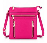 Kitise Women's Double Compartments Multiple Zipper Pockets Slim Crossbody Handbag in Fuchsia