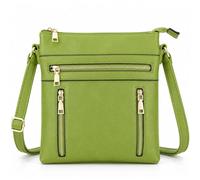 Kitise Women's Double Compartments Multiple Zipper Pockets Slim Crossbody Handbag in Green