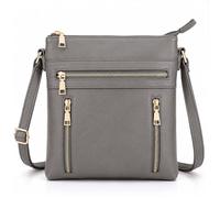 Kitise Women's Double Compartments Multiple Zipper Pockets Slim Crossbody Handbag in Grey