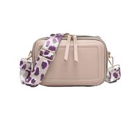 Kitise Women's Double Ribbon Zip Compartments Small Crossbody Bag With Canvas Strap in Beige