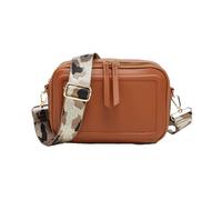 Kitise Women's Double Ribbon Zip Compartments Small Crossbody Bag With Canvas Strap in Brown Kitise Brown One Size