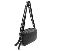 Kitise Women's Double Zipper PU Leather Tassel Charm Canvas Strap Crossbody Bag in Black Kitise Black One Size