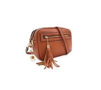 Kitise Women's Dual Zipper Tassel Charm Crossbody Camera Bag in Brown