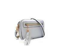 Kitise Women's Dual Zipper Tassel Charm Crossbody Camera Bag in Silver