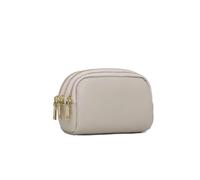 Kitise Women's Durable Genuine Leather Three Zippered Compartments Pouch Purse in Beige